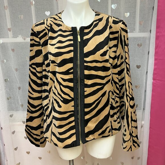 Chico's Jackets & Blazers - #140 Chico's Tan Black Zebra-Stripes Zip-Up Dress Jacket Blazer Size 3 (16)